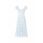 Needle and Thread Magnolia Ditsy Lola Backless Ballerina Dress in White/Aqua