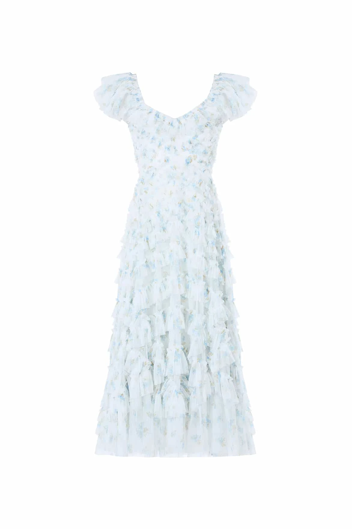 Needle and Thread Magnolia Ditsy Lola Backless Ballerina Dress in White/Aqua