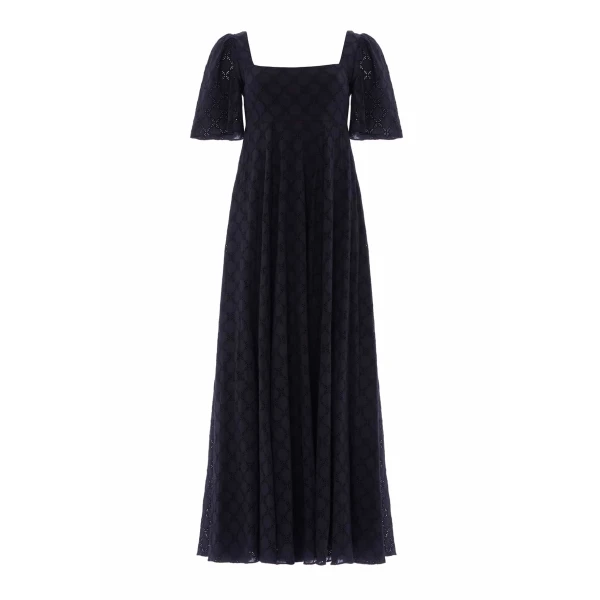 Needle and Thread Marisol Cotton Broderie Short Sleeve Ankle Gown in Jet Black