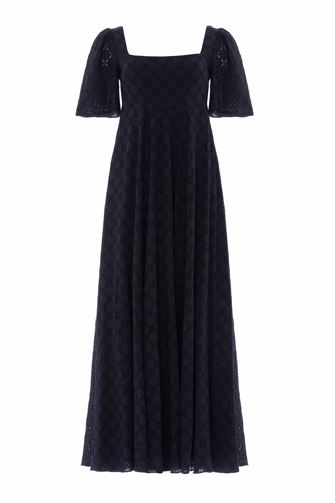 Needle & Thread Marisol Cotton Broderie Short Sleeve Ankle Gown in Jet Black - Dresses - British Luxury Evening Wear at Luxury Shoes 