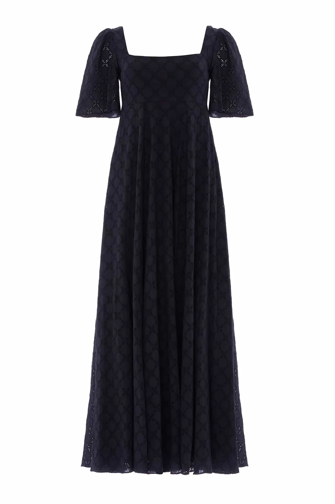 Needle and Thread Marisol Cotton Broderie Short Sleeve Ankle Gown in Jet Black