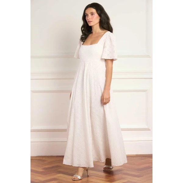 Needle and Thread Marisol Cotton Broderie Short Sleeve Ankle Gown in Optic White, view 2