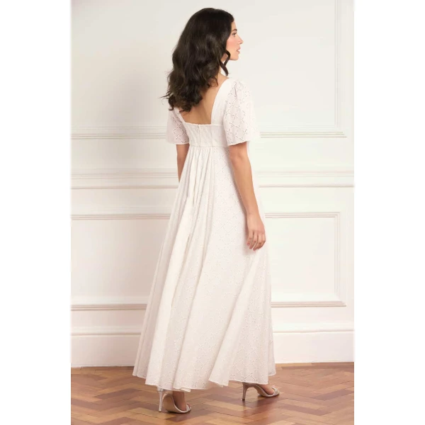 Needle and Thread Marisol Cotton Broderie Short Sleeve Ankle Gown in Optic White, view 4