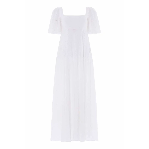 Needle & Thread Marisol Cotton Broderie Short Sleeve Ankle Gown in Optic White - Dresses - British Luxury Evening Wear at Luxury Shoes 