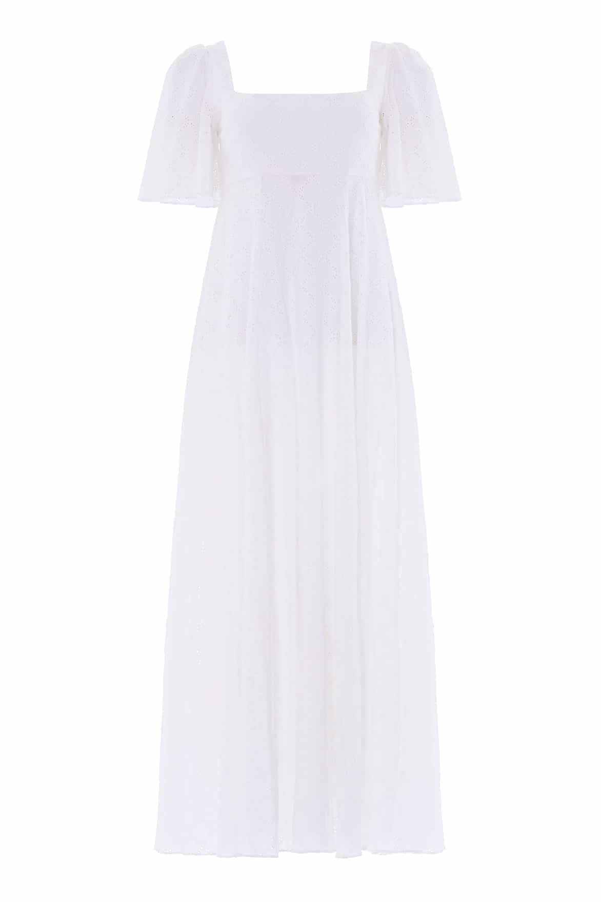 Needle & Thread Marisol Cotton Broderie Short Sleeve Ankle Gown in Optic White - Dresses - British Luxury Evening Wear at Luxury Shoes 