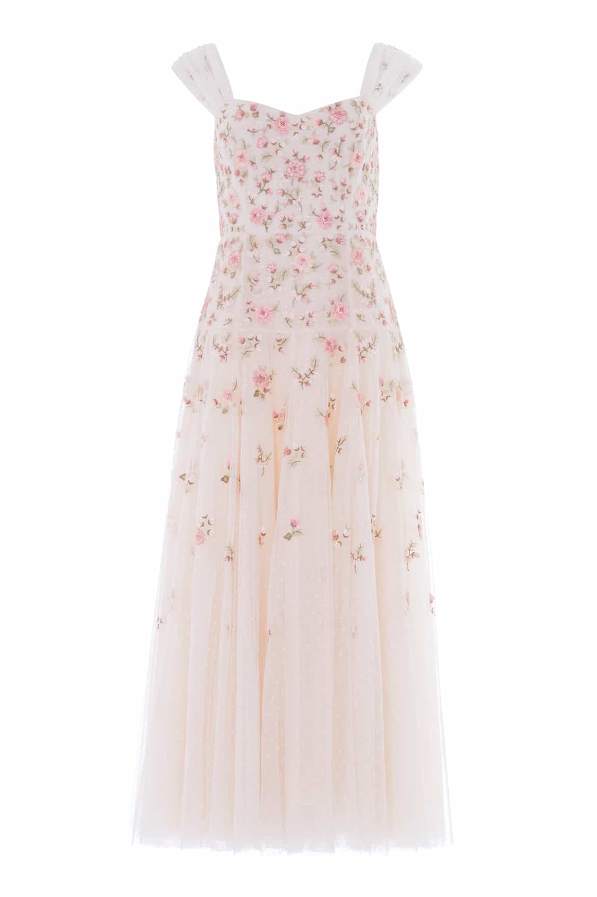 Needle & Thread Mayflower Ditsy Ankle Gown in Cream - Dresses - British Luxury Evening Wear at Luxury Shoes 