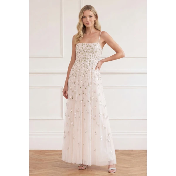Needle and Thread Meadow Ditsy Cami Gown in Swan White/Peach, view 2