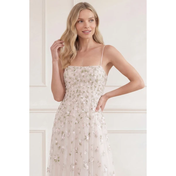 Needle and Thread Meadow Ditsy Cami Gown in Swan White/Peach, view 4
