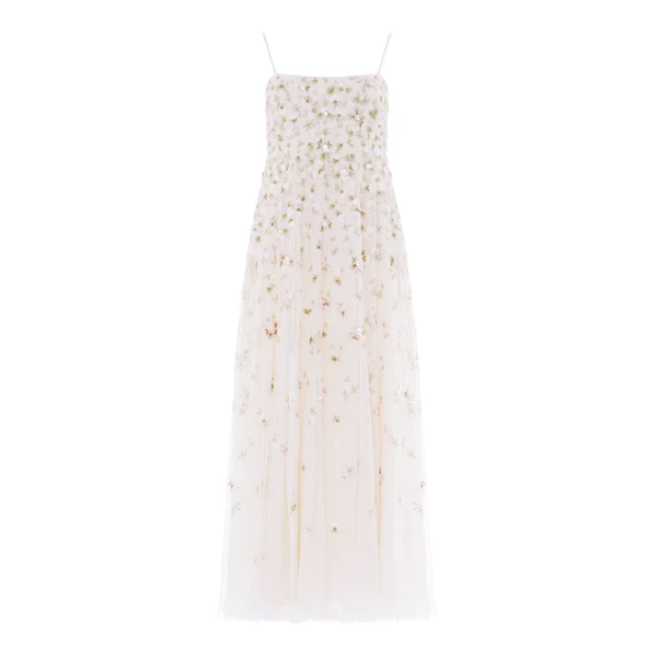 Needle and Thread Meadow Ditsy Cami Gown in Swan White/Peach