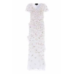 Needle and Thread Meadow Ditsy Georgette Gown in Swan White/Peach