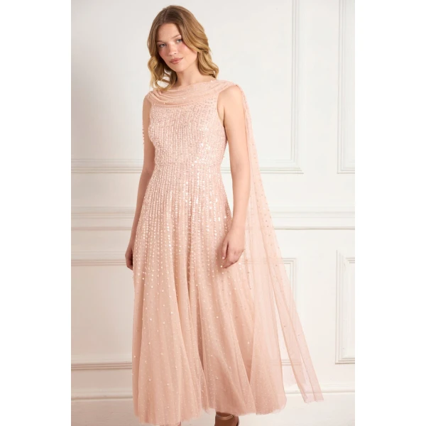 Needle and Thread Moonlight Sequin Ankle Gown in Biscuit, view 2
