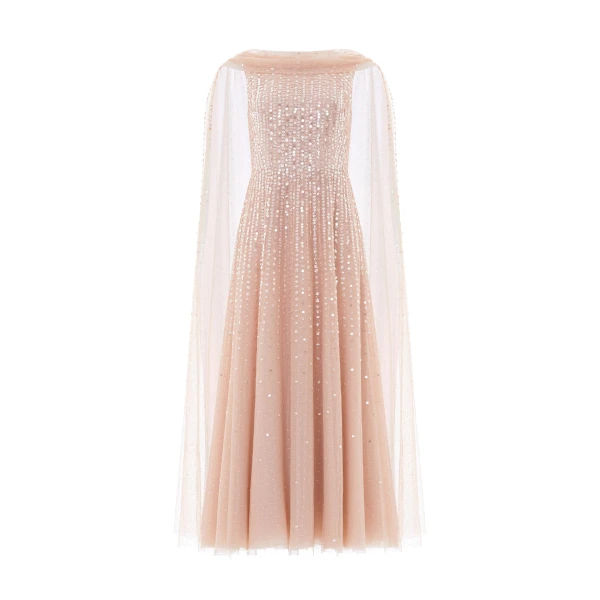 Needle and Thread Moonlight Sequin Ankle Gown in Biscuit
