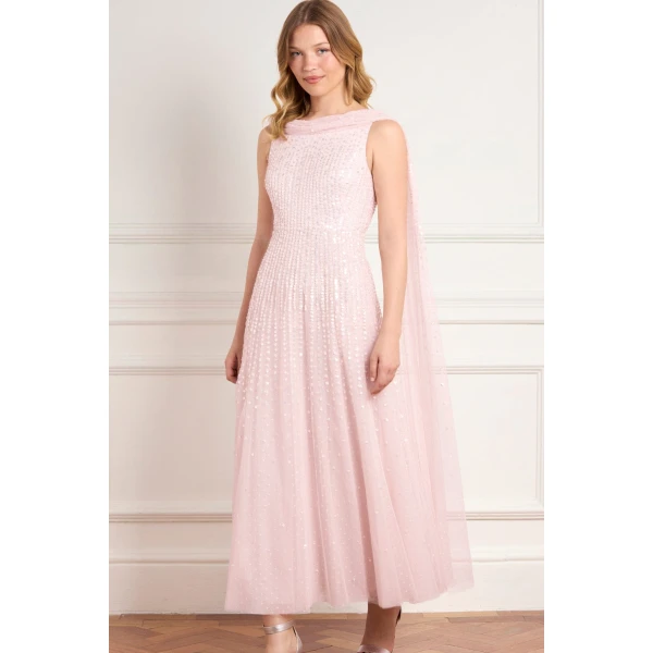 Needle and Thread Moonlight Sequin Ankle Gown in Shell, view 3