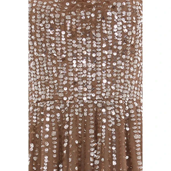 Needle and Thread Moonlight Sequin Cowl Neck Ankle Gown in Cocoa/Tawny, view 4