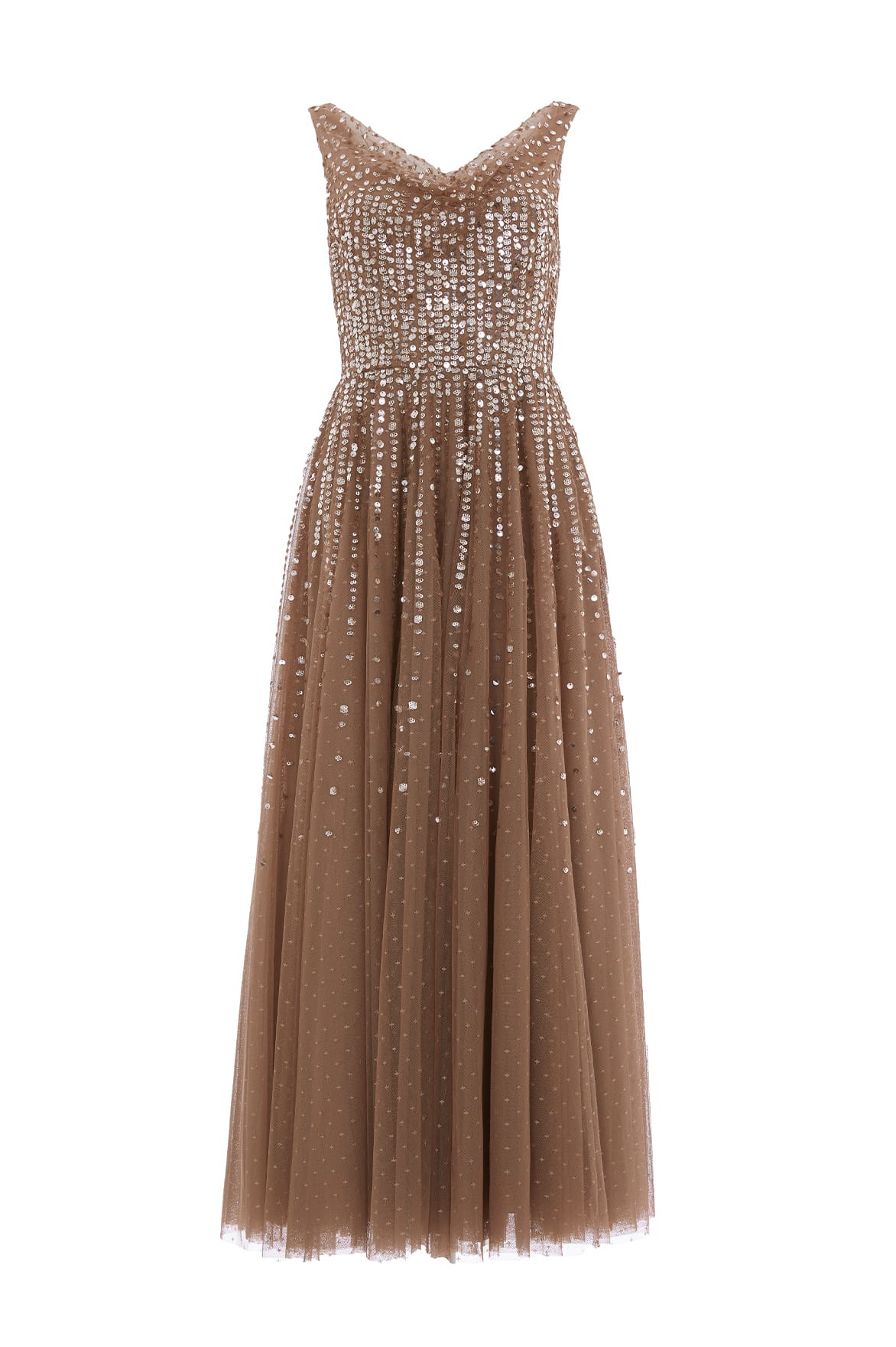 Needle & Thread Moonlight Sequin Cowl Neck Ankle Gown in Cocoa/Tawny - Dresses - British Luxury Evening Wear at Luxury Shoes 
