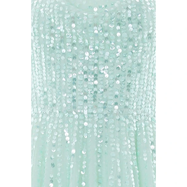 Needle and Thread Moonlight Sequin Cowl Neck Ankle Gown in Soft Mint, view 4