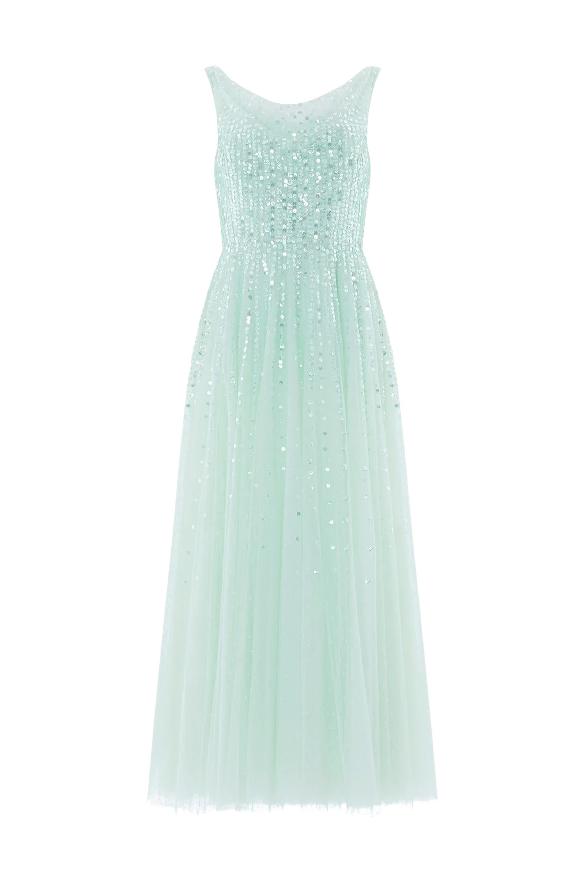 Needle and Thread Moonlight Sequin Cowl Neck Ankle Gown in Soft Mint
