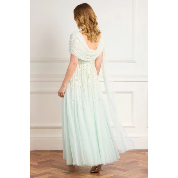 Needle and Thread Moonlight Sequin Draped Gown in Soft Mint/Gold, view 5