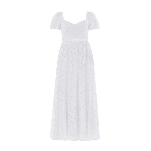 Needle and Thread Romilly Cotton Broderie Ankle Gown in Optic White