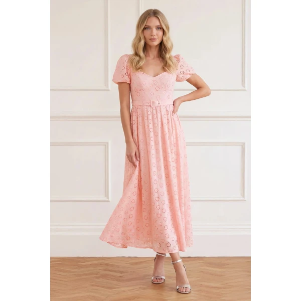 Needle and Thread Romilly Cotton Broderie Ankle Gown in Pale Pink/White, view 2