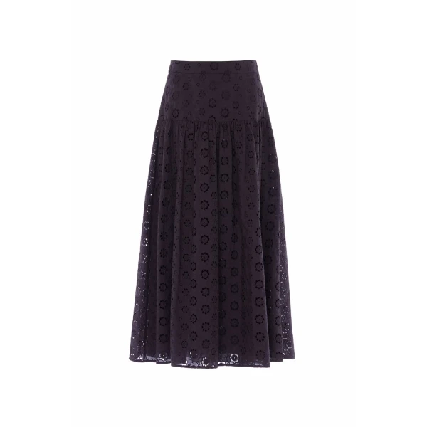 Needle and Thread Romilly Cotton Broderie Ankle Skirt in Jet Black