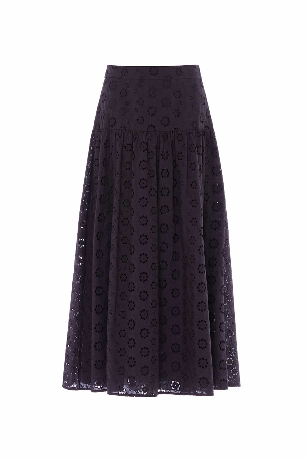 Needle & Thread Romilly Cotton Broderie Ankle Skirt in Jet Black - Skirts - British Luxury Evening Wear at Luxury Shoes 