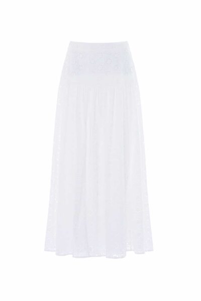 Needle & Thread Romilly Cotton Broderie Ankle Skirt in Optic White - Skirts - British Luxury Evening Wear at Luxury Shoes 