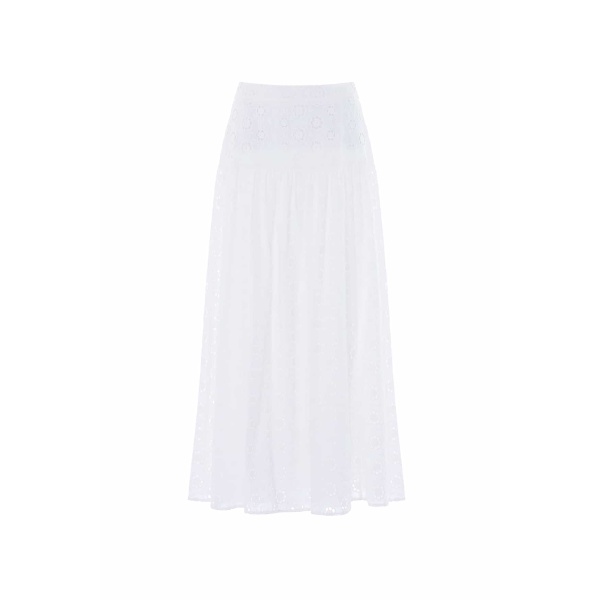 Needle & Thread Romilly Cotton Broderie Ankle Skirt in Optic White - Skirts - British Luxury Evening Wear at Luxury Shoes 