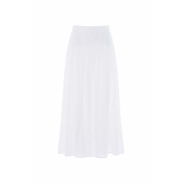 Needle and Thread Romilly Cotton Broderie Ankle Skirt in Optic White