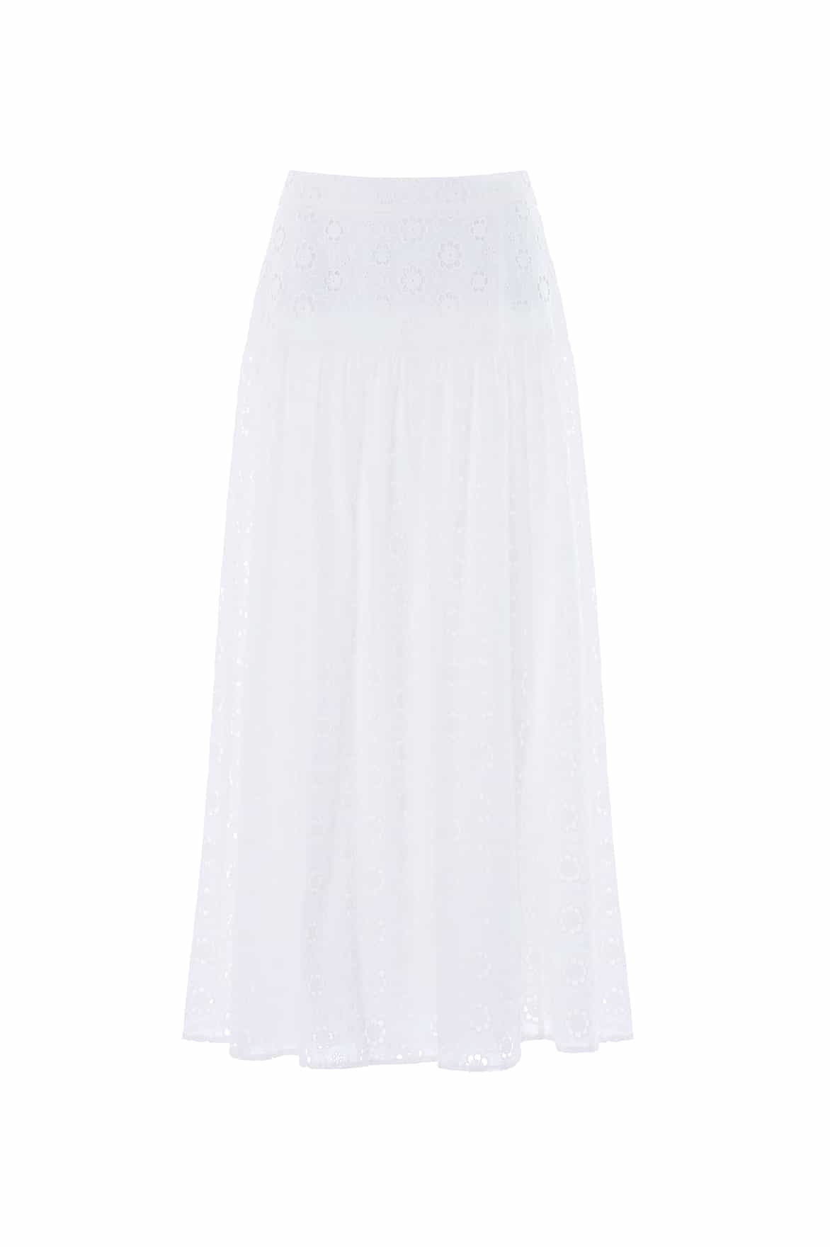 Needle & Thread Romilly Cotton Broderie Ankle Skirt in Optic White - Skirts - British Luxury Evening Wear at Luxury Shoes 