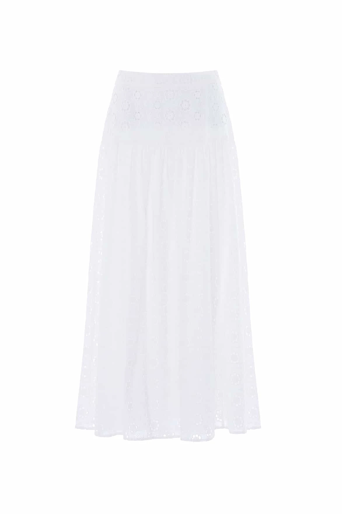 Needle and Thread Romilly Cotton Broderie Ankle Skirt in Optic White