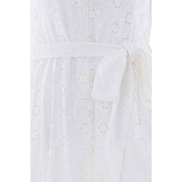 Needle and Thread Romilly Cotton Broderie Long Sleeve Shirt Dress in Optic White, view 4