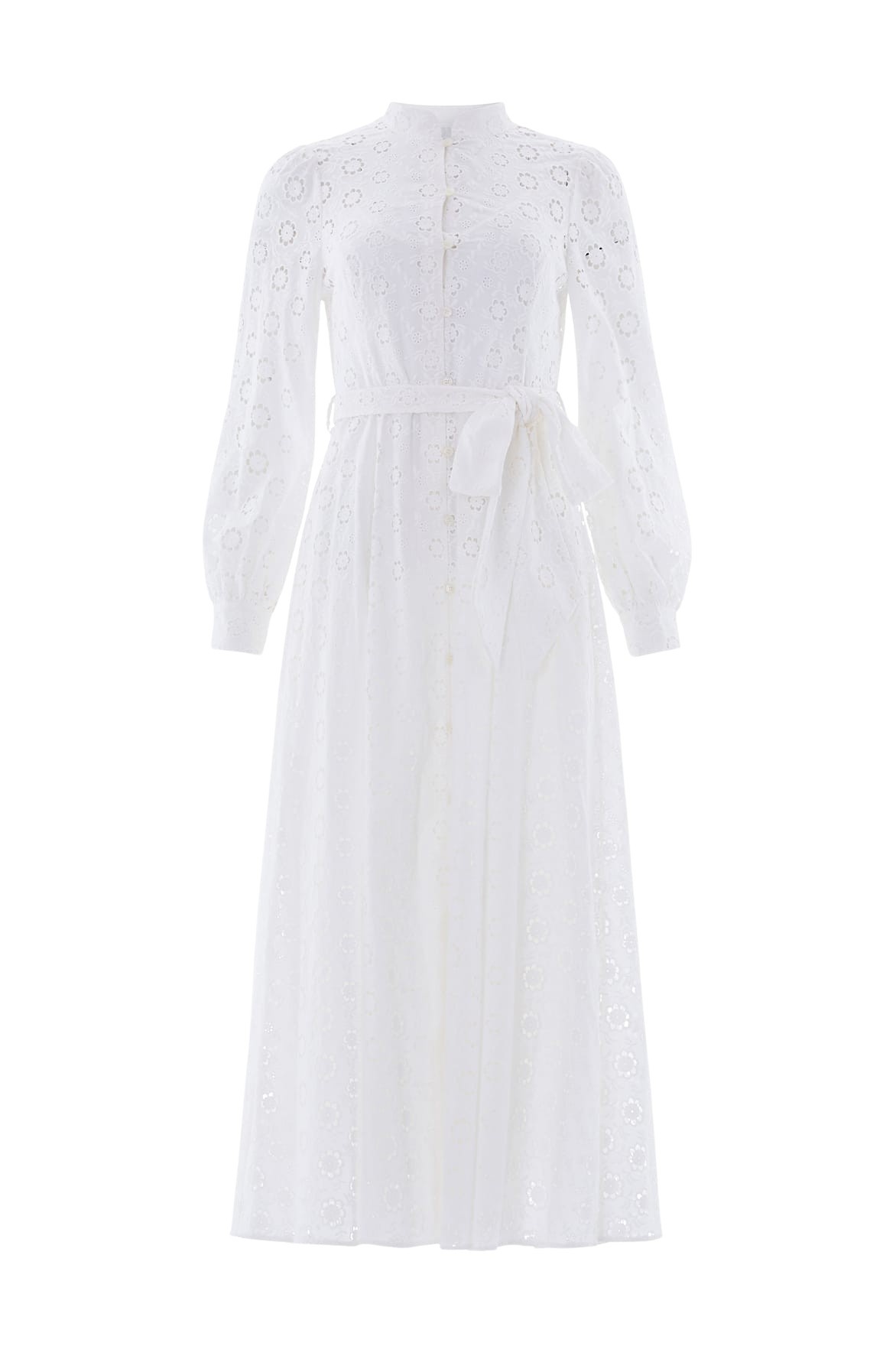 Needle & Thread Romilly Cotton Broderie Long Sleeve Shirt Dress in Optic White - Dresses - British Luxury Evening Wear at Luxury Shoes 