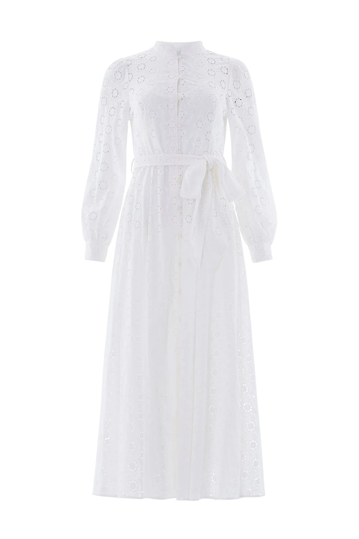 Needle and Thread Romilly Cotton Broderie Long Sleeve Shirt Dress in Optic White