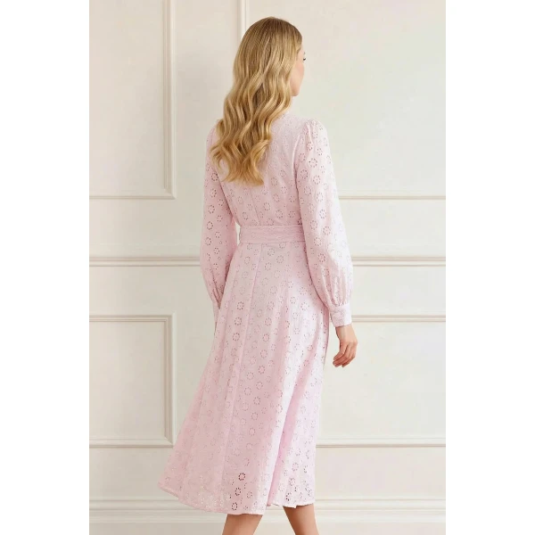 Needle and Thread Romilly Cotton Broderie Long Sleeve Shirt Dress in Shell, view 5