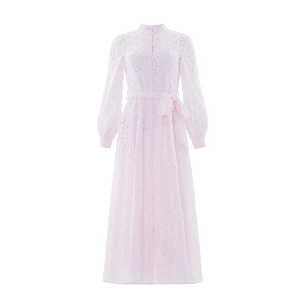 Needle and Thread Romilly Cotton Broderie Long Sleeve Shirt Dress in Shell