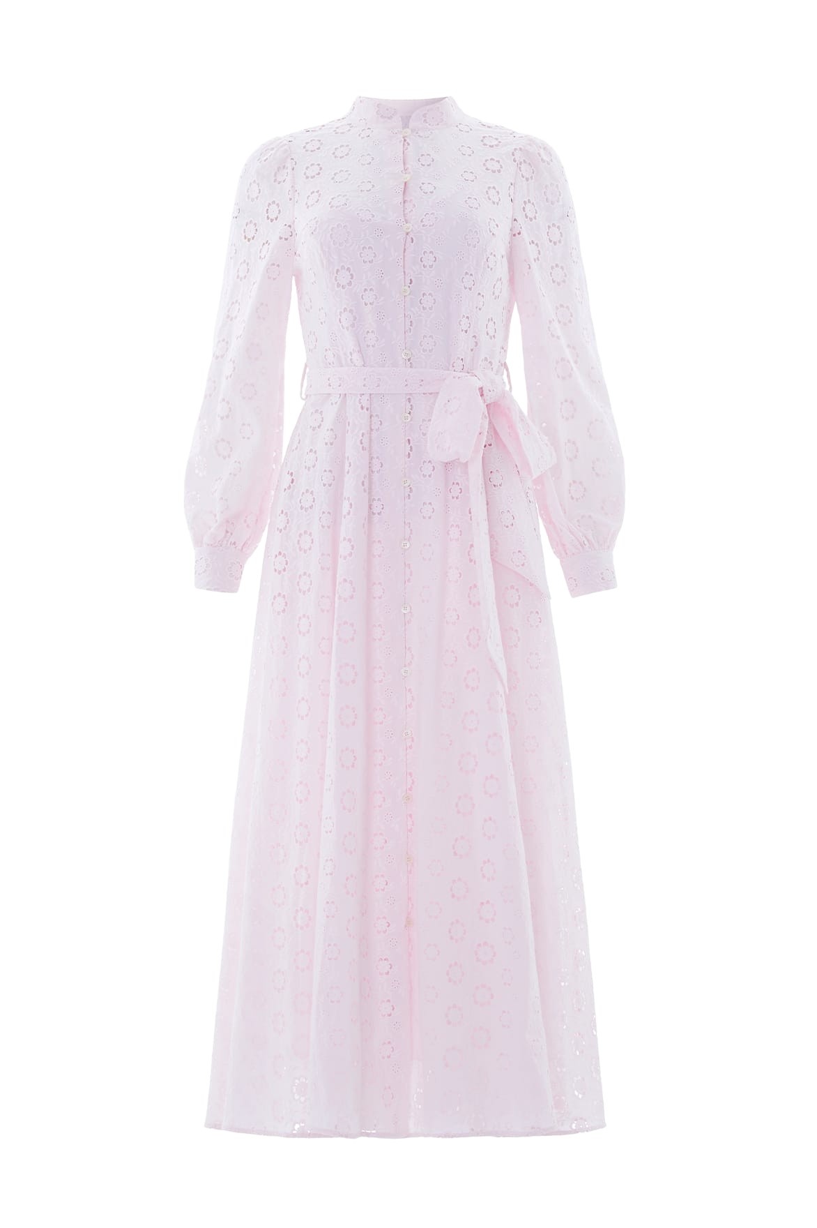 Needle & Thread Romilly Cotton Broderie Long Sleeve Shirt Dress in Shell - Dresses - British Luxury Evening Wear at Luxury Shoes 
