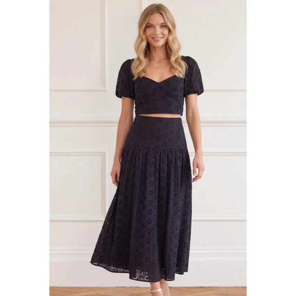 Needle and Thread Romilly Cotton Broderie Top in Jet Black, view 3