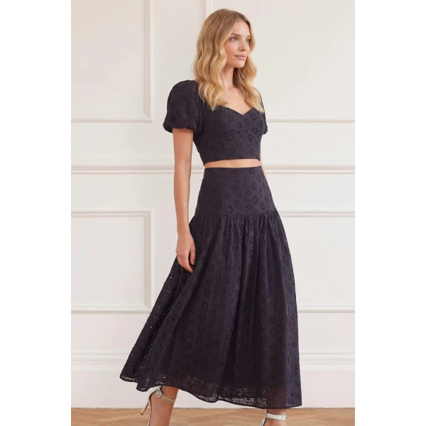Needle and Thread Romilly Cotton Broderie Top in Jet Black, view 4
