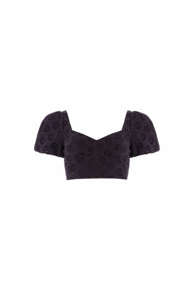 Needle & Thread Romilly Cotton Broderie Top in Jet Black - Tops - British Luxury Evening Wear at Luxury Shoes 