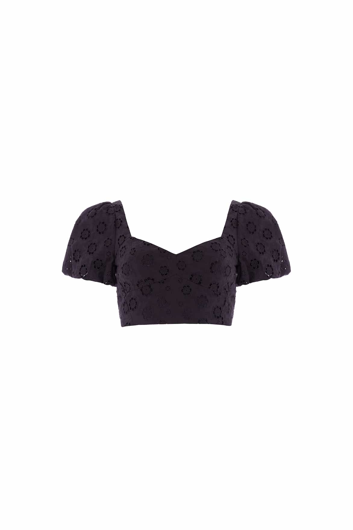 Needle & Thread Romilly Cotton Broderie Top in Jet Black - Tops - British Luxury Evening Wear at Luxury Shoes 