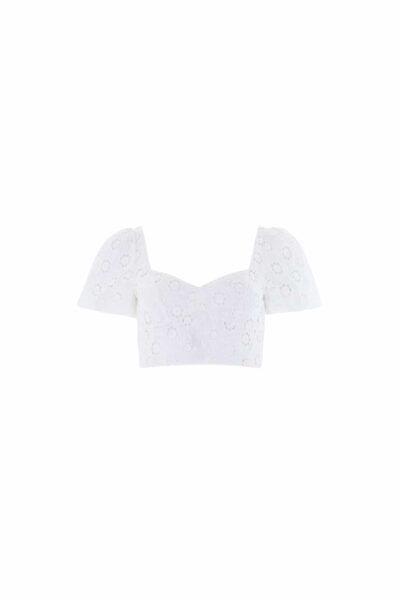 Needle & Thread Romilly Cotton Broderie Top in Optic White - Tops - British Luxury Evening Wear at Luxury Shoes 