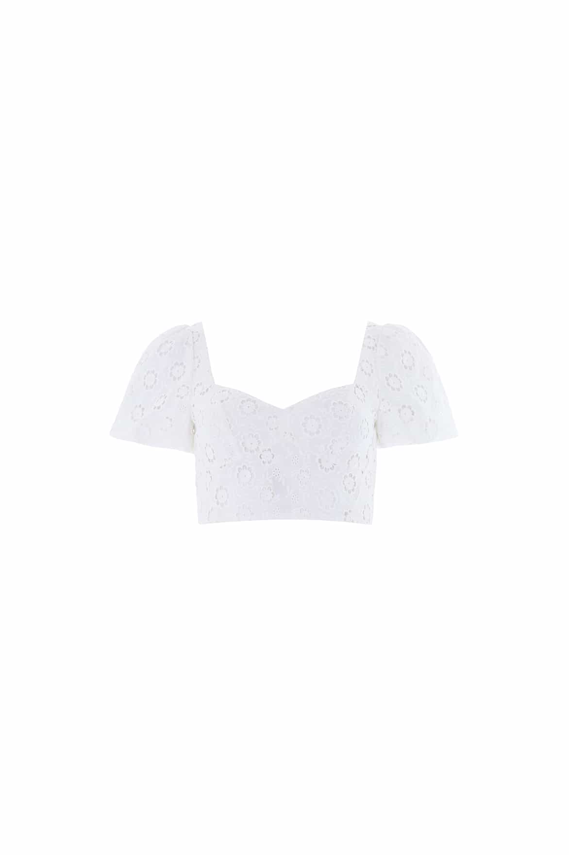 Needle & Thread Romilly Cotton Broderie Top in Optic White - Tops - British Luxury Evening Wear at Luxury Shoes 