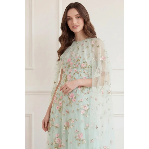 Needle and Thread Rose Bloom Cape Gown in Sea Mist, view 4