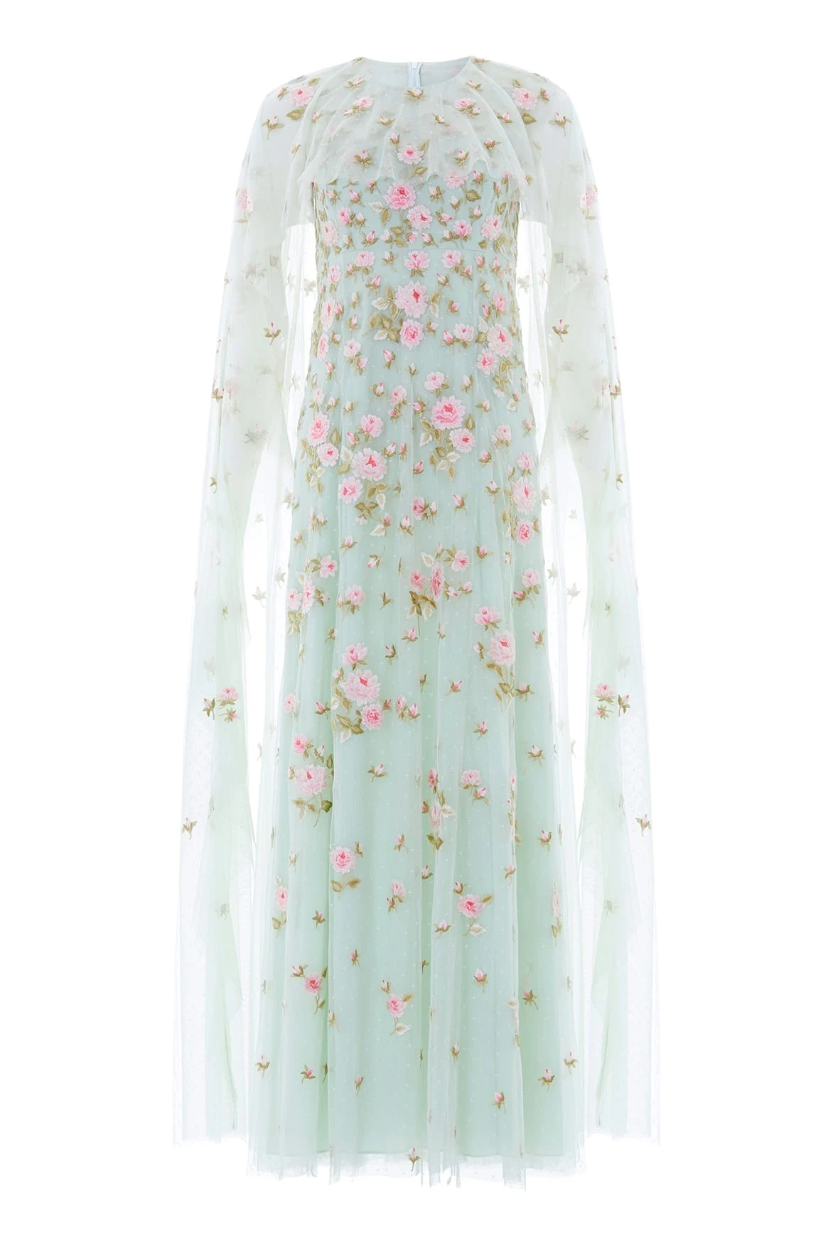 Needle and Thread Rose Bloom Cape Gown in Sea Mist