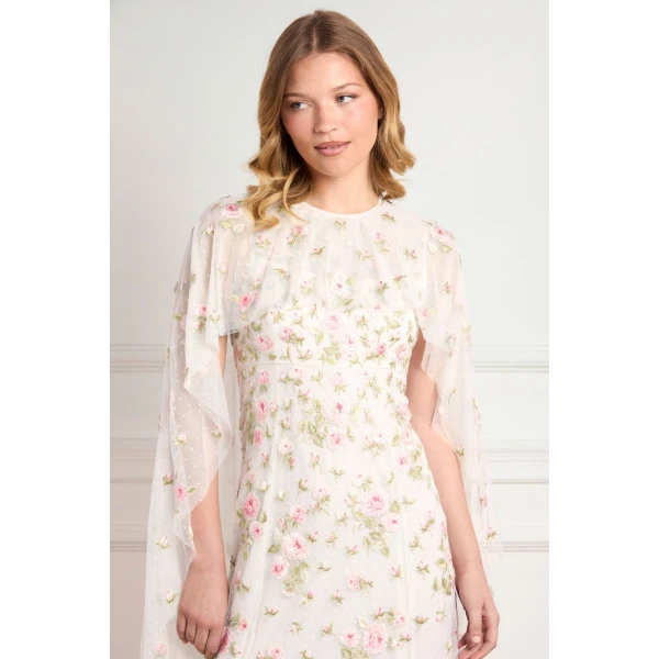Needle and Thread Rose Bloom Cape Gown in Swan White, view 4