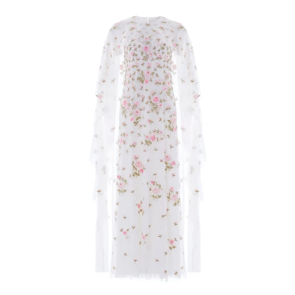 Needle and Thread Rose Bloom Cape Gown in Swan White