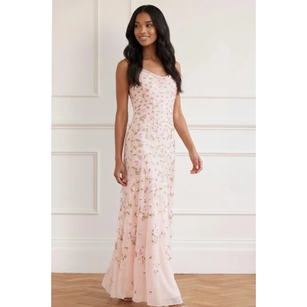 Needle and Thread Rose Bloom Georgette Gown in Shell, view 2