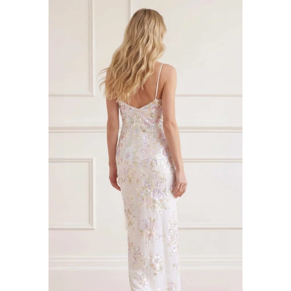 Needle and Thread Sequin Paradise Georgette Cami Gown in Swan White/Multi, view 4