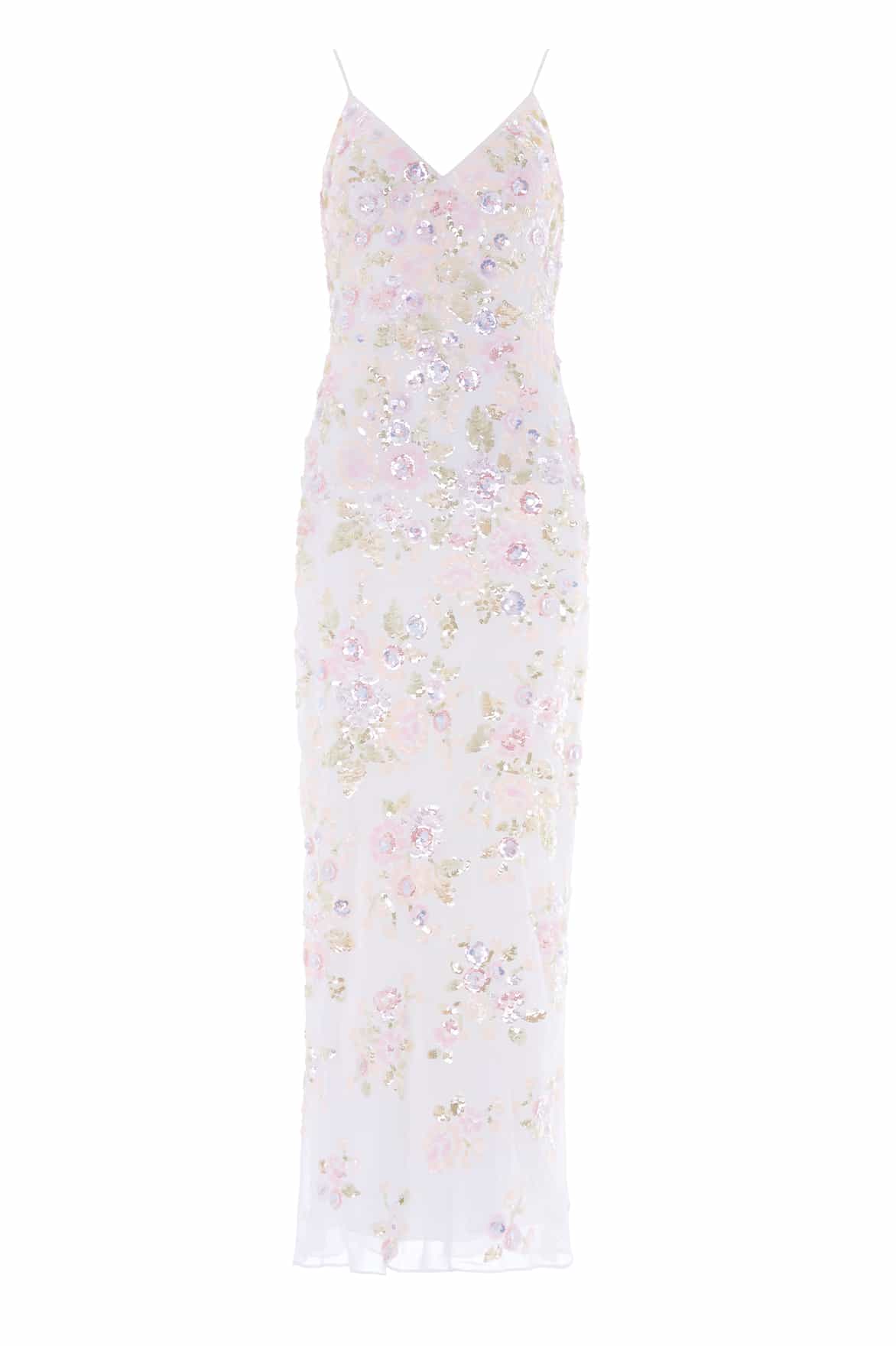 Needle & Thread Sequin Paradise Georgette Cami Gown in Swan White/Multi - Dresses - British Luxury Evening Wear at Luxury Shoes 